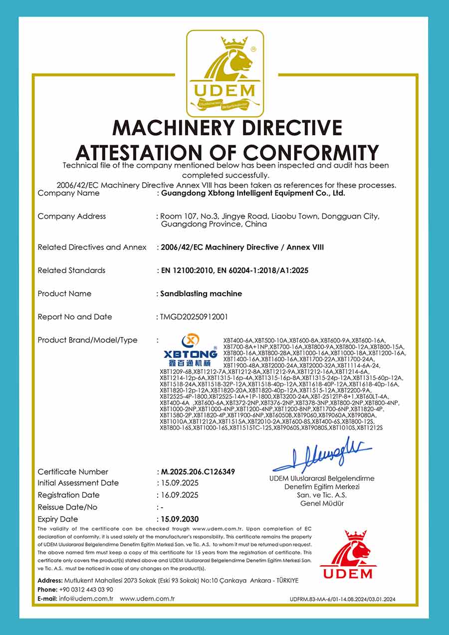 鑫百通噴砂機歐盟CE認證